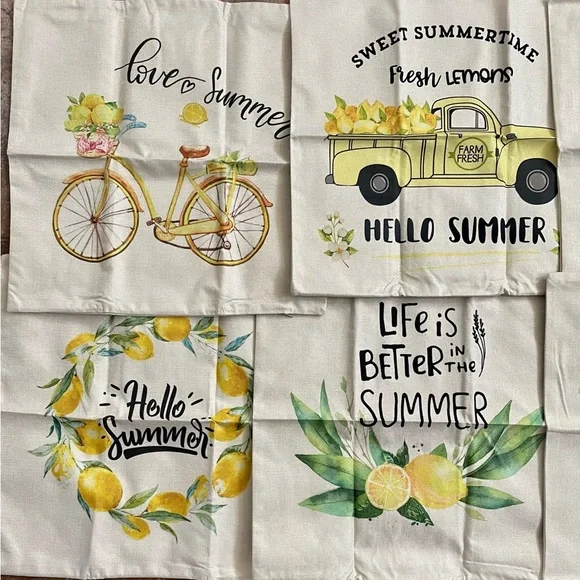 Summer Outdoor Home Decor Throw Yellow Lemon Zipper Pillow Covers Set of 6 - Picture 3 of 8